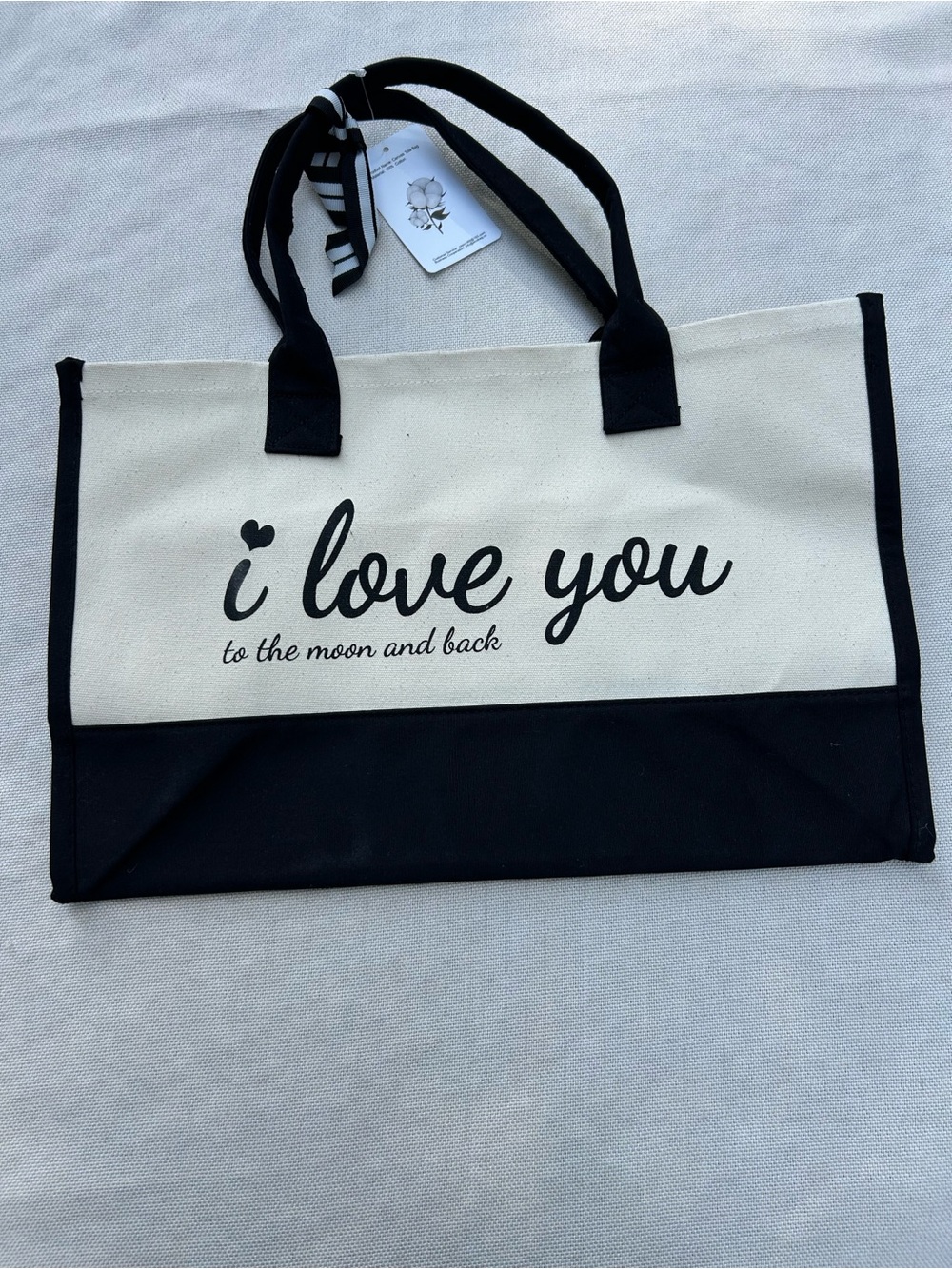 Canvas Tote Bag I Love You to the Moon and Back - Black and Cream